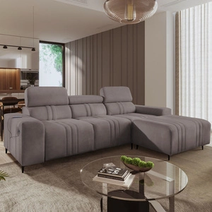 Rohová pohovka s funkcí spaní Castel šedohnědá pravý roh pohodlná a stylová rozkládací pohovka s kontejnerem na lůžkoviny