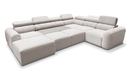 Rohová pohovka s funkcí spaní Cantare VIII losos levý vkusná rohová sedací souprava s polohovatelnými opěrkami hlavy nádoby na lůžkoviny