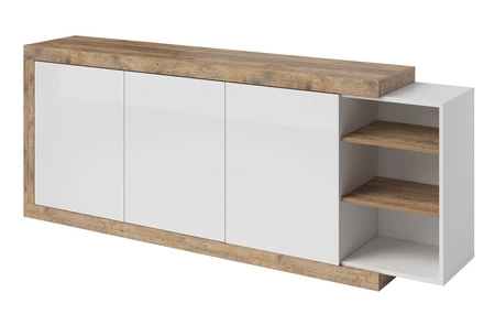 Komoda Sintra 220 cm dub samdal / bílý lesk funkční, ideální do moderních interiérů bezúchytkový systém otevírání push to open