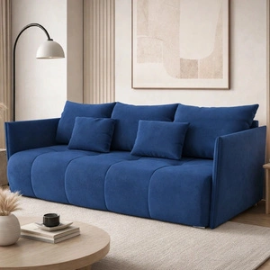 Rozkládací pohovka Selva tmavě modrá funkční pohovka do obývacího pokoje s úložným prostorem na lůžkoviny z pohodlné plyšové tkaniny