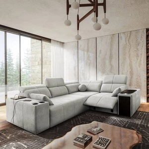 Rohová pohovka s funkcí spaní Tesalia II Lux šedá jasan pravá Pohodlná rohová pohovka s posuvným opěradlem a výsuvnou podnožkou