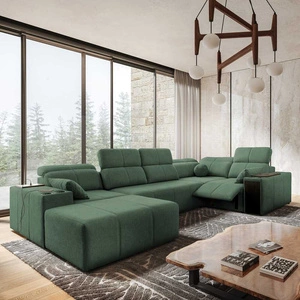 Rohová sedací souprava s funkcí spaní Tesalia IV Lux mint levá stylová rohová sedací souprava s výsuvnou opěrkou nohou a posuvnou funkcí opěradla