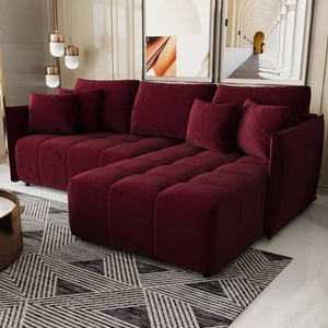 Rohová sedací souprava s funkcí spaní Oroso bordó pravá strana měkká sametová tkanina s hydrofobním potahem nádoba na lůžkoviny