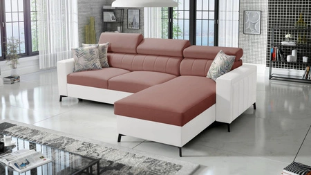 Rohová sedací souprava s funkcí spaní Savona Indian pink / white pravá elegantní rohová sedací souprava s nastavitelnými opěrkami hlavy dekorativní prošívání
