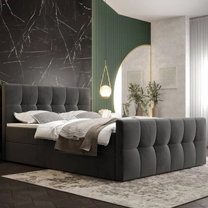 Šedá kontinentální postel Manhattan 180x200 v moderním skandinávském stylu s čalouněným čelem a nohama