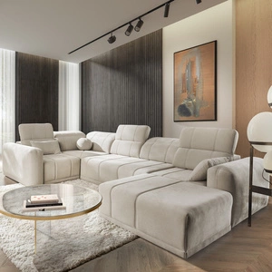 Rohová sedací souprava s funkcí spaní Cetara IV béžová pravý roh stylový design s posuvnými opěradly dvě nádoby na lůžkoviny