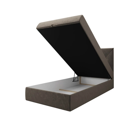 Kontinentální postel Arvada 100x200 světle hnědá v moderním skandinávském stylu s čalouněným čelem postel s úložným boxem