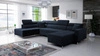 Nausa VI rohová sedačka s funkcí spaní tmavě modrá pravá stylová rohová sedačka do obývacího pokoje s pohodlnou povrchovou úpravou sametové látky