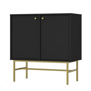 Komoda Kioto III 84 cm černá grafitová minimalistický design dokonalý návrh komody do ložnice nebo obývacího pokoje zlaté úchyty