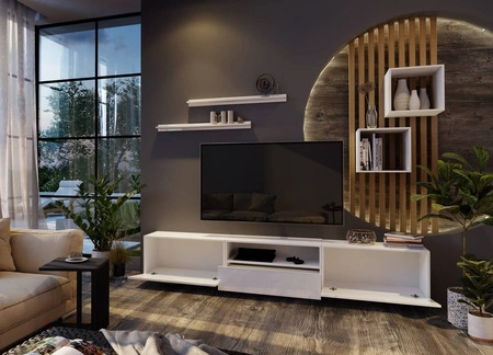 Metoni bílá / bílý lesk univerzální a stylová nástěnná skříňka do obývacího pokoje minimalistický design v moderním prostředí