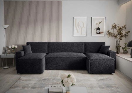 Rohová sedací souprava s funkcí spaní Brandon U Bis černý kontejner na lůžkoviny područky látka s výrazným smyčkovým povrchem