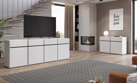 Komoda Cross 225 cm bílá jednoduchý tvar v moderním designu ideální komoda do obývacího pokoje nebo ložnice geometrický tvar