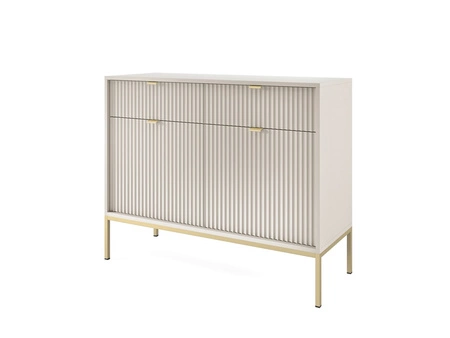 Komoda Lovro 104 cm béžová moderní design potěší milovníky výrazných interiérů komoda obohacená zlatými doplňky