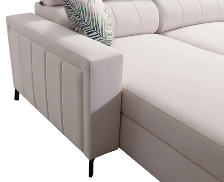 Rohová pohovka s funkcí spaní Savona námořnická modrá / bílá levá elegantní rohová pohovka nastavitelné opěrky hlavy dekorativní prošívání