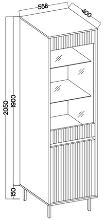Skříňka Osaka 56 cm dub evoke/černá elegantní skříňka do obývacího pokoje s minimalistickým designem vkusné rýhované čelo tvrzené sklo