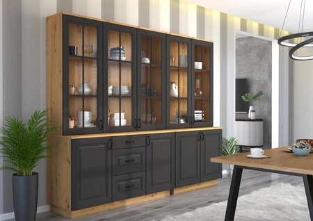 Nástavec na komodu Styl 100 cm dub artisan / šedý grafit klasický design bezpečnostní tvrzené sklo frézovaná čela kovové úchyty