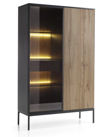 104 cm černá / dubová vitrína wotan se zásuvkou moderní tvar stylové provedení obývacího pokoje systém push to open