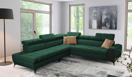 Rohová sedačka s funkcí spaní Bolmso IX zelená levá pohodlná rohová sedačka do obývacího pokoje se zásuvkovými kontejnery na lůžkoviny stylový design