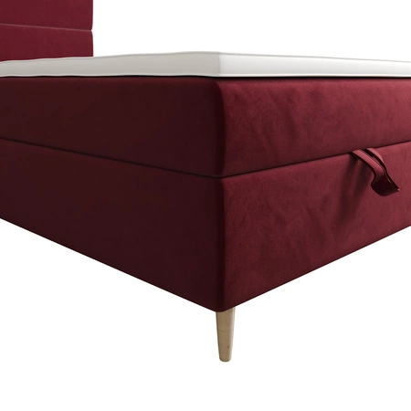 Kontinentální postel Bing 100x200 vínová v moderním skandinávském stylu s čalouněným čelem postele s úložným boxem