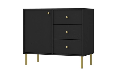 Komoda Kioto II 84 cm černá grafitová moderní design decentní zlaté úchytky kovová základna ideální komoda do obývacího pokoje