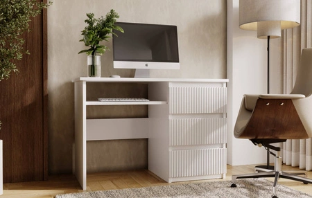 Psací stůl se zásuvkami Flexi 110 cm bílý univerzální psací stůl s možností instalace zásuvek na obou stranách dekorativní drážkované čela