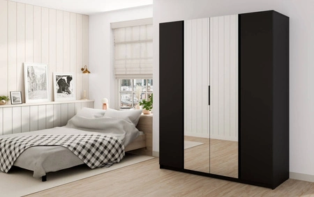 Zrcadlová šatní skříň Kastano VIII 200 cm černá Stylová designová šatní skříň do ložnice nebo pokoje obohacená o úchytky na hranách