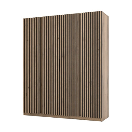 Šatní skříň Kastano XV 200 cm dub evoke / černá moderní design dveře zdobené dubovými lamelami evoke ideální skříň do ložnice