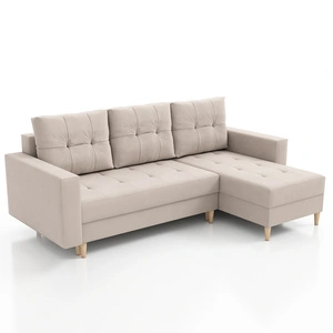 Rohová sedačka s funkcí spaní Vaso světle béžová univerzální pohodlná rohová sedačka do obývacího pokoje ve skandinávském stylu velký prostor na lůžkoviny