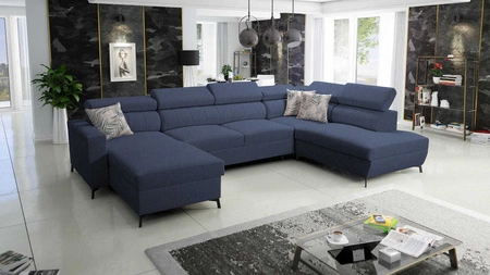 Rohová sedací souprava s funkcí spaní Savona VI navy blue levá elegantní a pohodlná rohová sedací souprava do obývacího pokoje se dvěma kontejnery na lůžkoviny