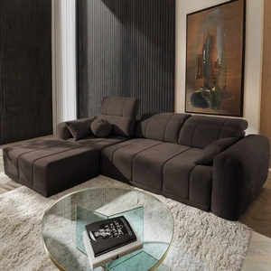 Rohová sedací souprava s funkcí spaní Cetara hnědá levá strana stylový design pohodlné posuvné opěrky zad nastavitelné opěrky hlavy