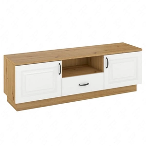 RTV skříňka Scandi 150 cm dub artisan / bílá klasický design stylová frézovaná čela kovové úchyty