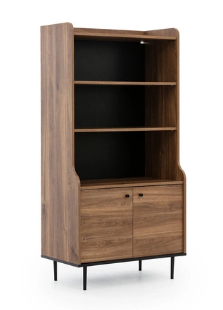 Policový regál Apallo 80 cm brandy dub castello výrazný design masivní sestava na kovové základně zakřivená linie korpusu