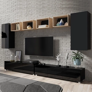 Apulia XXXV černý lesk / dub artisan Výjimečně stylová nástěnná skříňka s jednoduchými nábytkovými díly, která se hodí do každého interiéru