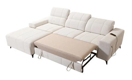 Rohová sedačka s funkcí spaní Penejos modrá levá elegantní rohová sedačka s úložným prostorem na lůžkoviny pohodlné nastavitelné opěrky hlavy