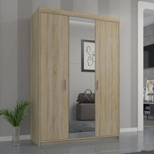Šatní skříň se zrcadlem Rene 133 cm dub sonoma světlý moderní design a hrany zakončené ABS