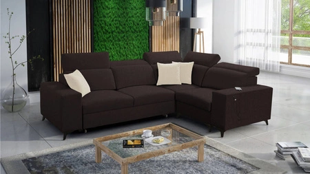 Kelly Sleek II rohová pohovka s funkcí spaní hnědá pravá strana elegantní rohová pohovka do obývacího pokoje z odolné tkané látky