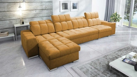 Luigi XII medová levá rohová pohovka s funkcí spaní stylová rohová pohovka do obývacího pokoje v minimalistickém a elegantním provedení
