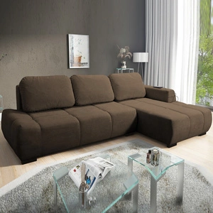 Rohová pohovka s funkcí spaní Gentle hnědá pravá strana Stylový design rohové rozkládací pohovky vyznačující se zaoblenými tvary