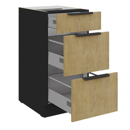 Stojící kuchyňská skříňka se zásuvkami Crotone 40 D 3S BB kovové hrany úchytek skříňka odolná proti vlhkosti a poškození