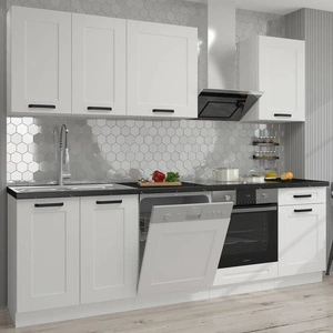 Sada kuchyňského nábytku Livio 250 cm skříňky vypadají skvěle v moderních i klasických interiérech