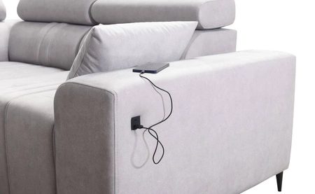 Rohová sedací souprava s funkcí spaní Castel III hnědá pravá rohová sedací souprava se dvěma kontejnery na lůžkoviny s nastavitelnými opěrkami hlavy