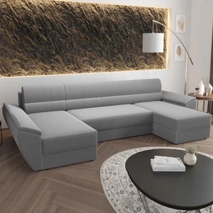 Rohová pohovka s funkcí spaní Fogu U III šedý jasan Stylová rohová pohovka s područkami a úložným prostorem na lůžkoviny manšestrová tkanina