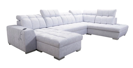 Luigi VI rohová pohovka s funkcí spaní šedá levá stylová rohová pohovka s kontejnery na lůžkoviny potažená měkkou látkou