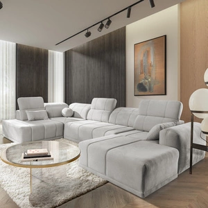 Rohová sedací souprava s funkcí spaní Cetara VI šedý jasan pravá pohodlná a stylová rohová sedací souprava s posuvnými opěradly