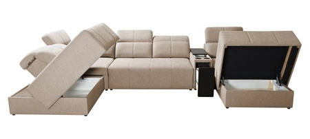 Rohová sedací souprava s funkcí spaní Tesalia V mint pravá komfortní rohová sedací souprava se zásuvkou a funkcí posuvného opěradla