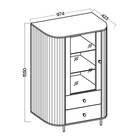 Nábytková sestava Ovalio dub cremona Stylová závěsná skříňka do obývacího pokoje Skříňky neobvyklého oválného tvaru zdobené pečlivým frézováním