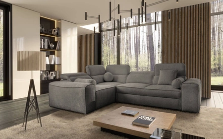 Rozkládací pohovka Viano II šedá levá designová rohová rozkládací pohovka, která se dokonale hodí do moderního bydlení