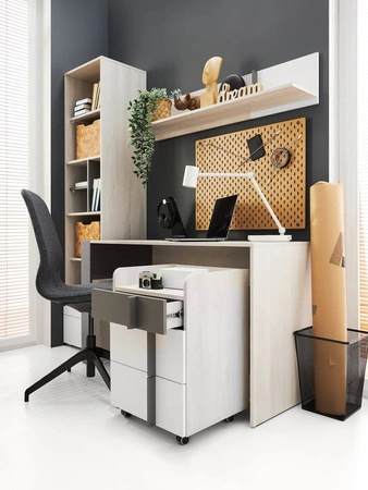 Zásuvková skříňka Remona dub wilton bílá / bílá / antracit univerzální a praktický podstavec na kolečkách pro kancelář