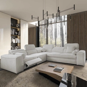 Rohová sedací souprava s funkcí spaní Viano III Lux šedý jasan levá moderní rohová sedací souprava s výsuvnou podnožkou s kontejnerem na lůžkoviny