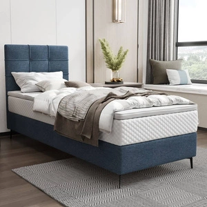 Kontinentální postel Irvine 80x200 modrá stylová postel s úložným prostorem na lůžkoviny a vysokým čelem zaujme svým elegantním designem